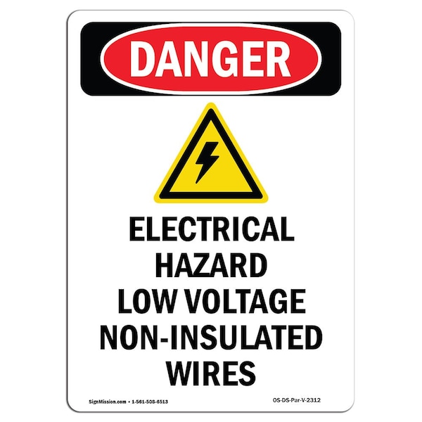 Safety Sign, OSHA Danger, 24" Height, Electrical Hazard, Portrait, D-1824-V-2312